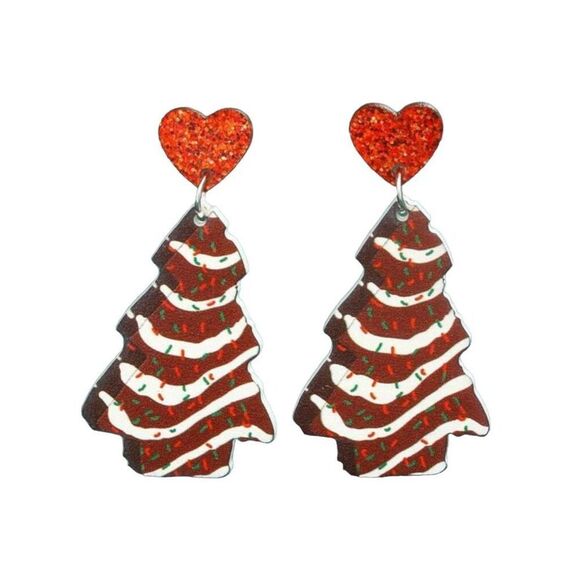 New Little Debbie Christmas Tree Snack Cake Earrings Chocolate Sprinkles Funny - Picture 1 of 4